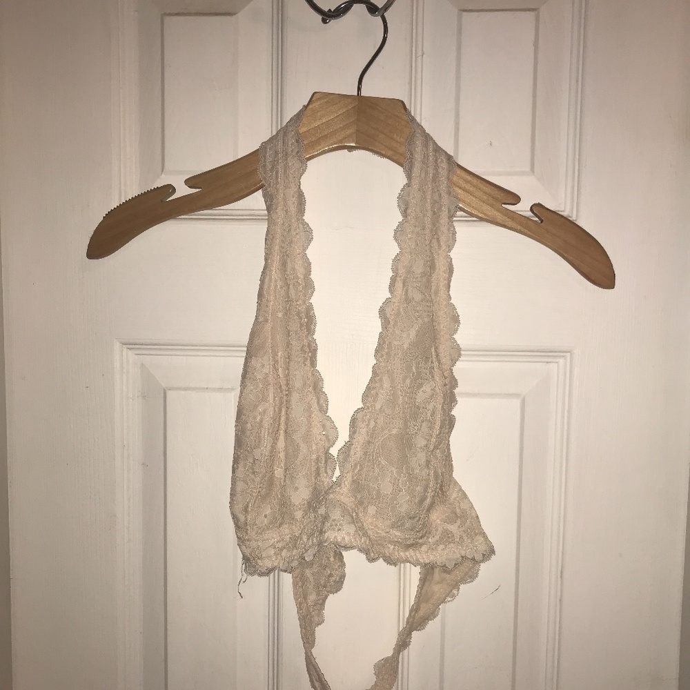 Free People Galloon Lace Halter Bra in Ivory